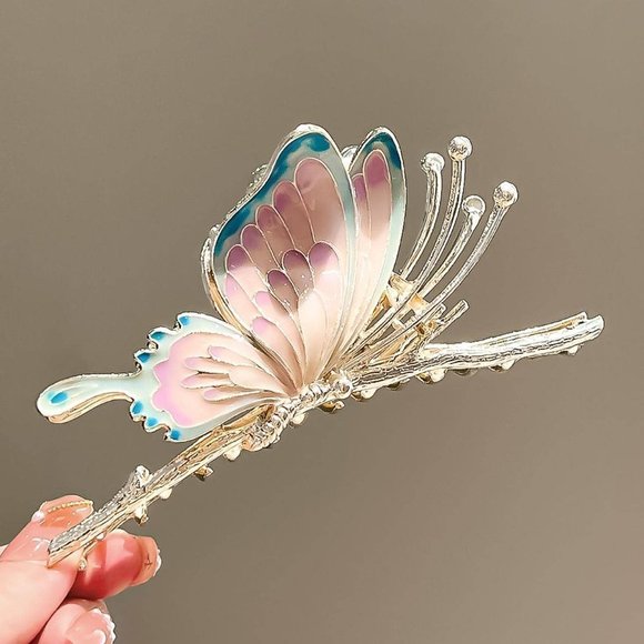 Boho Womens Butterfly Design Sweet Style Hair Claw - Picture 2 of 4